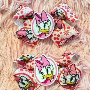 Pink and White Daisy Duck Hair Bows